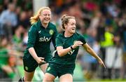 16 June 2023; Heather Payne and Amber Barrett, left, during a Republic of Ireland women open training session at UCD Bowl in Dublin. Photo by Ramsey Cardy/Sportsfile