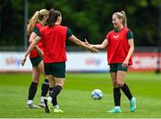 16 June 2023; Tara O'Hanlon, right, and Lucy Quinn during a Republic of Ireland women open training session at UCD Bowl in Dublin. Photo by Ramsey Cardy/Sportsfile