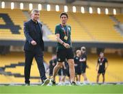 16 June 2023; Republic of Ireland manager Stephen Kenny and his coach Keith Andrews, right, walk the pitch before the UEFA EURO 2024 Championship qualifying group B match between Greece and Republic of Ireland at the OPAP Arena in Athens, Greece. Photo by Stephen McCarthy/Sportsfile