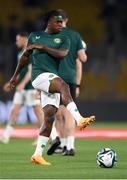16 June 2023; A laser is seen shining on the head of Michael Obafemi of Republic of Ireland during the warm-up before the UEFA EURO 2024 Championship qualifying group B match between Greece and Republic of Ireland at the OPAP Arena in Athens, Greece. Photo by Stephen McCarthy/Sportsfile