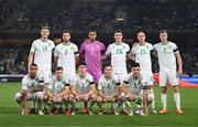 16 June 2023; The Republic of Ireland team; back row, from left, Nathan Collins, Matt Doherty, Gavin Bazunu, Darragh Lenihan, Will Smallbone and Evan Ferguson and front row, from left, Adam Idah, Jayson Molumby, Callum O'Dowda, Josh Cullen and John Egan before the UEFA EURO 2024 Championship qualifying group B match between Greece and Republic of Ireland at the OPAP Arena in Athens, Greece. Photo by Stephen McCarthy/Sportsfile