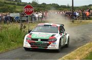 16 June 2023; Meirion Evans and Jonathan Jackson in their VW Polo GTI R5 during day one of the Wilton Recycling Donegal International Rally round 5 of the Irish Tarmac Rally Championship at Donegal Town in Donegal. Photo by Philip Fitzpatrick/Sportsfile