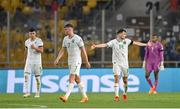 16 June 2023; Republic of Ireland players Evan Ferguson, centre, and Jayson Molumby react after their side conceded a second goal during the UEFA EURO 2024 Championship qualifying group B match between Greece and Republic of Ireland at the OPAP Arena in Athens, Greece. Photo by Seb Daly/Sportsfile
