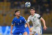16 June 2023; Giorgos Masouras of Greece in action against Callum O'Dowda of Republic of Ireland during the UEFA EURO 2024 Championship qualifying group B match between Greece and Republic of Ireland at the OPAP Arena in Athens, Greece. Photo by Seb Daly/Sportsfile