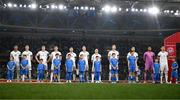 16 June 2023; The Republic of Ireland team, from left to right, Adam Idah, Darragh Lenihan, Evan Ferguson, Callum O’Dowda, Jayson Molumby, Will Smallbone, Josh Cullen, Nathan Collins, Matt Doherty, Gavin Bazunu and John Egan, before the UEFA EURO 2024 Championship qualifying group B match between Greece and Republic of Ireland at the OPAP Arena in Athens, Greece. Photo by Stephen McCarthy/Sportsfile