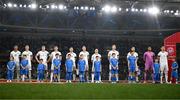 16 June 2023; The Republic of Ireland team, from left to right, Adam Idah, Darragh Lenihan, Evan Ferguson, Callum O’Dowda, Jayson Molumby, Will Smallbone, Josh Cullen, Nathan Collins, Matt Doherty, Gavin Bazunu and John Egan, before the UEFA EURO 2024 Championship qualifying group B match between Greece and Republic of Ireland at the OPAP Arena in Athens, Greece. Photo by Stephen McCarthy/Sportsfile