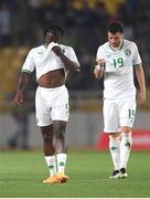 16 June 2023; Republic of Ireland players Michael Obafemi, left, and Mikey Johnston after their side's defeat in the UEFA EURO 2024 Championship qualifying group B match between Greece and Republic of Ireland at the OPAP Arena in Athens, Greece. Photo by Stephen McCarthy/Sportsfile