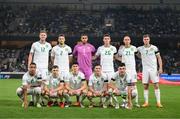 16 June 2023; The Republic of Ireland team, back row, from left, Nathan Collins, Matt Doherty, Gavin Bazunu, Darragh Lenihan, Will Smallbone and Evan Ferguson, with, front row, Adam Idah, Jayson Molumby, Callum O’Dowda, Josh Cullen and John Egan before the UEFA EURO 2024 Championship qualifying group B match between Greece and Republic of Ireland at the OPAP Arena in Athens, Greece. Photo by Stephen McCarthy/Sportsfile