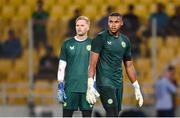 16 June 2023; Republic of Ireland's goalkeepers Gavin Bazunu, right, and Caoimhin Kelleher before the UEFA EURO 2024 Championship qualifying group B match between Greece and Republic of Ireland at the OPAP Arena in Athens, Greece. Photo by Seb Daly/Sportsfile