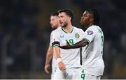 16 June 2023; Michael Obafemi, right, and Mikey Johnston of Republic of Ireland react during the UEFA EURO 2024 Championship qualifying group B match between Greece and Republic of Ireland at the OPAP Arena in Athens, Greece. Photo by Seb Daly/Sportsfile