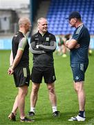 17 June 2023; Dublin manager Mick Bohan speaks to Kerry joint-managers Darragh Long, left, and Declan Quill before the TG4 All-Ireland Ladies Senior Football Championship Round 1 match between Dublin and Kerry at Parnell Park in Dublin. Photo by Harry Murphy/Sportsfile