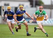 17 June 2023; Eimhin Kelly of Offaly in action against Ronan Maher of Tipperary during the GAA Hurling All-Ireland Senior Championship Preliminary Quarter Final match between Offaly and Tipperary at Glenisk O'Connor Park in Tullamore, Offaly. Photo by Michael P Ryan/Sportsfile