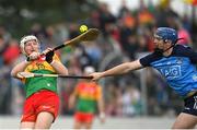 17 June 2023; Jon Nolan of Carlow in action against Conor Burke of Dublin during the GAA Hurling All-Ireland Senior Championship Preliminary Quarter Final match between Carlow and Dublin at Netwatch Cullen Park in Carlow. Photo by Sam Barnes/Sportsfile