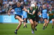 17 June 2023; Chloe Darby of Dublin in action against Aishling O Connell of Kerry during the TG4 All-Ireland Ladies Senior Football Championship Round 1 match between Dublin and Kerry at Parnell Park in Dublin. Photo by Harry Murphy/Sportsfile