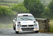 17 June 2023; Callum Devine and Noel O'Sullivan in their VW Polo GTI R5 during day two of the Wilton Recycling Donegal International Rally round 5 of the Irish Tarmac Championship at Portsalon in Donegal. Photo by Philip Fitzpatrick/Sportsfile