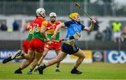 17 June 2023; Daire Gray of Dublin in action against James Doyle, second from left, and John Michael Nolan of Carlow during the GAA Hurling All-Ireland Senior Championship Preliminary Quarter Final match between Carlow and Dublin at Netwatch Cullen Park in Carlow. Photo by Sam Barnes/Sportsfile