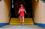 17 June 2023; Conor Glass of Derry leads out the Derry team before the GAA Football All-Ireland Senior Championship Round 3 match between Derry and Clare at Glennon Brothers Pearse Park in Longford. Photo by Stephen Marken/Sportsfile