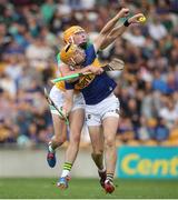 17 June 2023; Mark Kehoe of Tipperary in action against Ciaran Burke of Offaly during the GAA Hurling All-Ireland Senior Championship Preliminary Quarter Final match between Offaly and Tipperary at Glenisk O'Connor Park in Tullamore, Offaly. Photo by Michael P Ryan/Sportsfile