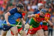 17 June 2023; Cian O'Sullivan of Dublin in action against Diarmuid Byrne of Carlow during the GAA Hurling All-Ireland Senior Championship Preliminary Quarter Final match between Carlow and Dublin at Netwatch Cullen Park in Carlow. Photo by Sam Barnes/Sportsfile