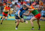 17 June 2023; Cian O'Sullivan of Dublin in action against Diarmuid Byrne of Carlow during the GAA Hurling All-Ireland Senior Championship Preliminary Quarter Final match between Carlow and Dublin at Netwatch Cullen Park in Carlow. Photo by Sam Barnes/Sportsfile