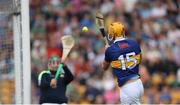 17 June 2023; Mark Kehoe of Tipperary has a shot on goal saved by Offaly goalkeeper Stephen Corcoran during the GAA Hurling All-Ireland Senior Championship Preliminary Quarter Final match between Offaly and Tipperary at Glenisk O'Connor Park in Tullamore, Offaly. Photo by Michael P Ryan/Sportsfile