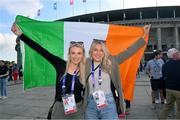 17 June 2023; Sisters Ailbhe and April Lennon, from Blackrock, at the Games as volunteers for the Healthy Athlete Hearing Programme during the World Special Olympic Games 2023 Opening Ceremony in the Olympiastadion Berlin, Germany. Photo by Ray McManus/Sportsfile