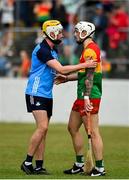 17 June 2023; Mark Grogan of Dublin and James Doyle of Carlow shake hands after the GAA Hurling All-Ireland Senior Championship Preliminary Quarter Final match between Carlow and Dublin at Netwatch Cullen Park in Carlow. Photo by Sam Barnes/Sportsfile