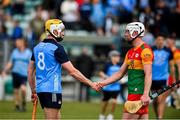 17 June 2023; Mark Grogan of Dublin and Kevin McDonald of Carlow shake hands after the GAA Hurling All-Ireland Senior Championship Preliminary Quarter Final match between Carlow and Dublin at Netwatch Cullen Park in Carlow. Photo by Sam Barnes/Sportsfile