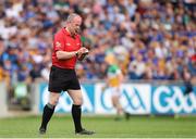 17 June 2023; Referee Johnny Murphy during the GAA Hurling All-Ireland Senior Championship Preliminary Quarter Final match between Offaly and Tipperary at Glenisk O'Connor Park in Tullamore, Offaly. Photo by Michael P Ryan/Sportsfile