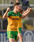 17 June 2023; Mark Curran of Donegal celebrates at the final whistle of the GAA Football All-Ireland Senior Championship Round 3 match between Monaghan and Donegal at O'Neills Healy Park in Omagh, Tyrone. Photo by Ramsey Cardy/Sportsfile