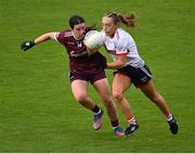 17 June 2023; Sarah Leahy of Cork in action against Róisín Leonard of Galway during the TG4 All-Ireland Ladies Senior Football Championship Round 1 match between Galway and Cork at Pearse Stadium in Galway. Photo by Piaras Ó Mídheach/Sportsfile