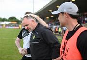 17 June 2023; Donegal manager Aidan O'Rourke is congratulated after the GAA Football All-Ireland Senior Championship Round 3 match between Monaghan and Donegal at O'Neills Healy Park in Omagh, Tyrone. Photo by Ramsey Cardy/Sportsfile
