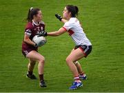 17 June 2023; Aoife Molloy of Galway in action against Ciara O'Sullivan of Cork during the TG4 All-Ireland Ladies Senior Football Championship Round 1 match between Galway and Cork at Pearse Stadium in Galway. Photo by Piaras Ó Mídheach/Sportsfile