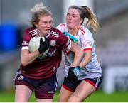 17 June 2023; Louise Ward of Galway in action against Eimear Kiely of Cork during the TG4 All-Ireland Ladies Senior Football Championship Round 1 match between Galway and Cork at Pearse Stadium in Galway. Photo by Piaras Ó Mídheach/Sportsfile