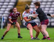 17 June 2023; Doireann O'Sullivan of Cork in action against Galway goalkeeper Karen Connolly during the TG4 All-Ireland Ladies Senior Football Championship Round 1 match between Galway and Cork at Pearse Stadium in Galway. Photo by Piaras Ó Mídheach/Sportsfile