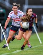 17 June 2023; Aoife Ní Cheallaigh of Galway gets away from Doireann O'Sullivan of Cork during the TG4 All-Ireland Ladies Senior Football Championship Round 1 match between Galway and Cork at Pearse Stadium in Galway. Photo by Piaras Ó Mídheach/Sportsfile