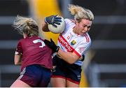 17 June 2023; Katie Quirke of Cork in action against Hannah Noone of Galway during the TG4 All-Ireland Ladies Senior Football Championship Round 1 match between Galway and Cork at Pearse Stadium in Galway. Photo by Piaras Ó Mídheach/Sportsfile
