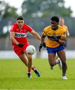 17 June 2023; YYYY in action against YYYY during the GAA Football All-Ireland Senior Championship Round 3 match between Derry and Clare at Glennon Brothers Pearse Park in Longford. Photo by Stephen Marken/Sportsfile