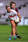 17 June 2023; Laura O'Mahony of Cork in action against Lynsey Noone of Galway during the TG4 All-Ireland Ladies Senior Football Championship Round 1 match between Galway and Cork at Pearse Stadium in Galway. Photo by Piaras Ó Mídheach/Sportsfile
