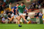 17 June 2023; Brian Donovan of Limerick in action against Patrick O Sullivan of Laois during the Tailteann Cup Quarter Final match between Limerick and Laois at TUS Gaelic Grounds in Limerick. Photo by Tom Beary/Sportsfile