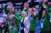 17 June 2023; Mary Davis, Chief Executive Officer of Special Olympics International, with Team Ireland athletes as they arrive into the stadium for the World Special Olympic Games 2023 Opening Ceremony in the Olympiastadion Berlin, Germany. Photo by Ray McManus/Sportsfile