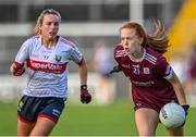 17 June 2023; Kate Slevin of Galway in action against Emma Cleary of Cork during the TG4 All-Ireland Ladies Senior Football Championship Round 1 match between Galway and Cork at Pearse Stadium in Galway. Photo by Piaras Ó Mídheach/Sportsfile