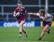 17 June 2023; Eva Noone of Galway in action against Róisín Phelan of Cork during the TG4 All-Ireland Ladies Senior Football Championship Round 1 match between Galway and Cork at Pearse Stadium in Galway. Photo by Piaras Ó Mídheach/Sportsfile