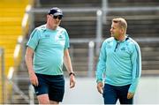 18 June 2023; Dublin manager Dessie Farrell, right, and selector Pat Gilroy before the GAA Football All-Ireland Senior Championship Round 3 match between Dublin and Sligo at Kingspan Breffni in Cavan. Photo by Ramsey Cardy/Sportsfile