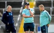 18 June 2023; Dublin manager Dessie Farrell, right, with backroom team member Sean Murphy, left, and selector Pat Gilroy before the GAA Football All-Ireland Senior Championship Round 3 match between Dublin and Sligo at Kingspan Breffni in Cavan. Photo by Ramsey Cardy/Sportsfile
