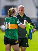 17 June 2023; Kerry manager Declan Quill and Síofra O'Shea of Kerry before the TG4 All-Ireland Ladies Senior Football Championship Round 1 match between Dublin and Kerry at Parnell Park in Dublin. Photo by Harry Murphy/Sportsfile