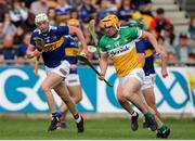 17 June 2023; Cillian Kiely of Offaly in action against Eoghan Connolly of Tipperary during the GAA Hurling All-Ireland Senior Championship Preliminary Quarter Final match between Offaly and Tipperary at Glenisk O'Connor Park in Tullamore, Offaly. Photo by Michael P Ryan/Sportsfile