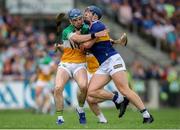 17 June 2023; Jason Forde of Tipperary in action against Adrian Cleary of Offaly during the GAA Hurling All-Ireland Senior Championship Preliminary Quarter Final match between Offaly and Tipperary at Glenisk O'Connor Park in Tullamore, Offaly. Photo by Michael P Ryan/Sportsfile