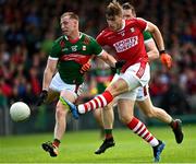 18 June 2023; Ian Maguire of Cork in action against Ryan O'Donoghue of Mayo during the GAA Football All-Ireland Senior Championship Round 3 match between Cork and Mayo at TUS Gaelic Grounds in Limerick. Photo by Eóin Noonan/Sportsfile