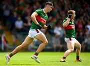 18 June 2023; Tommy Conroy of Mayo celebrates after scoring his side's first goal during the GAA Football All-Ireland Senior Championship Round 3 match between Cork and Mayo at TUS Gaelic Grounds in Limerick. Photo by Eóin Noonan/Sportsfile